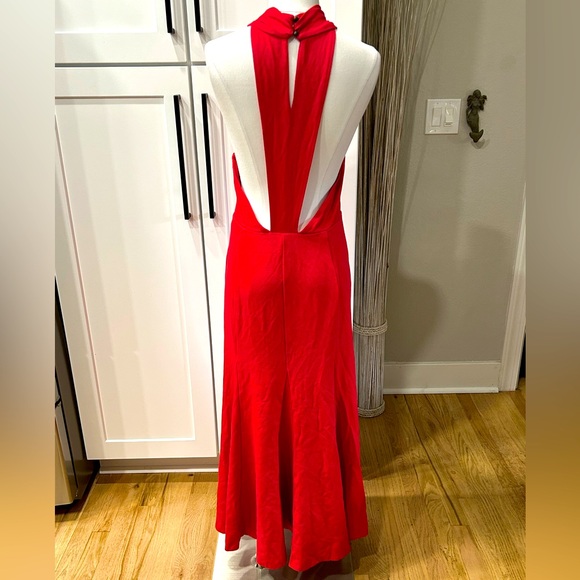 NWOT Anthropologie Red Halter Flounce MIDI Dress With Side Zip - Picture 4 of 11